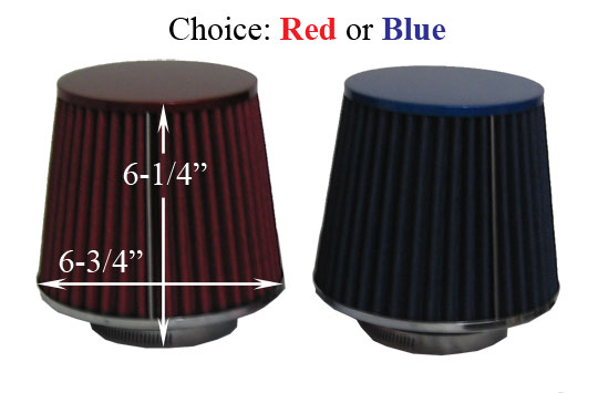 3" Pipe AIR FILTER Flow Cold Intake - Blue or Red
