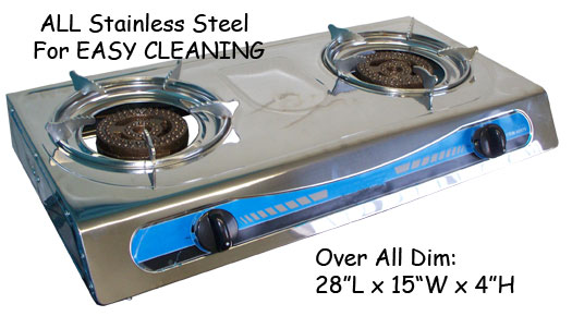 Stainless Steel 2 Burners Stove Natural Propane Gas w/Regulator